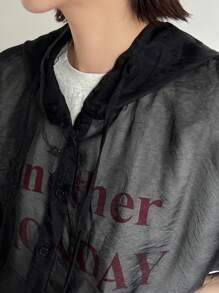 FRIFUL Women's Simple Printed Hooded Long-Sleeved Shirt Sheer Long Sleeve Women - Black - View 4