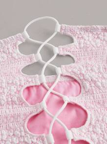 Sweetina 女士夏季性感修身雙層拼色提花交叉綁帶胸圍上衣