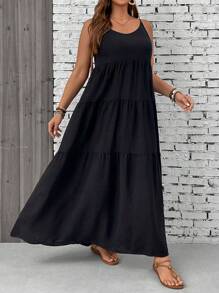 SHEIN VCAY Plus Size Spaghetti Strap Patchwork Vacation Dress