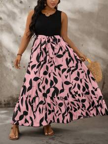 SHEIN Holidaya Vestido elegante sin mangas de talla grande con diseño 2 en 1 y falda plisada para dama de oficina - Multicolor - Ver 6