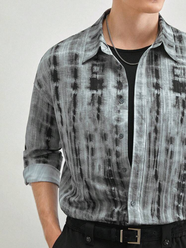 Men's Woven Stand Collar Long Sleeve Casual Shirt, Suitable For Summer