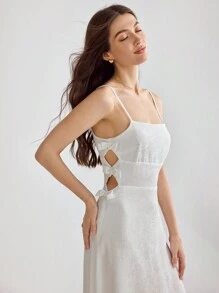 Enchnt Women's Fashionable Solid Color Waist Cinching Sling Dress - White - View 6