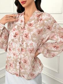 Modelyn 女士優雅花卉印花V領長袖襯衫 - 彩色 - 查看 1
