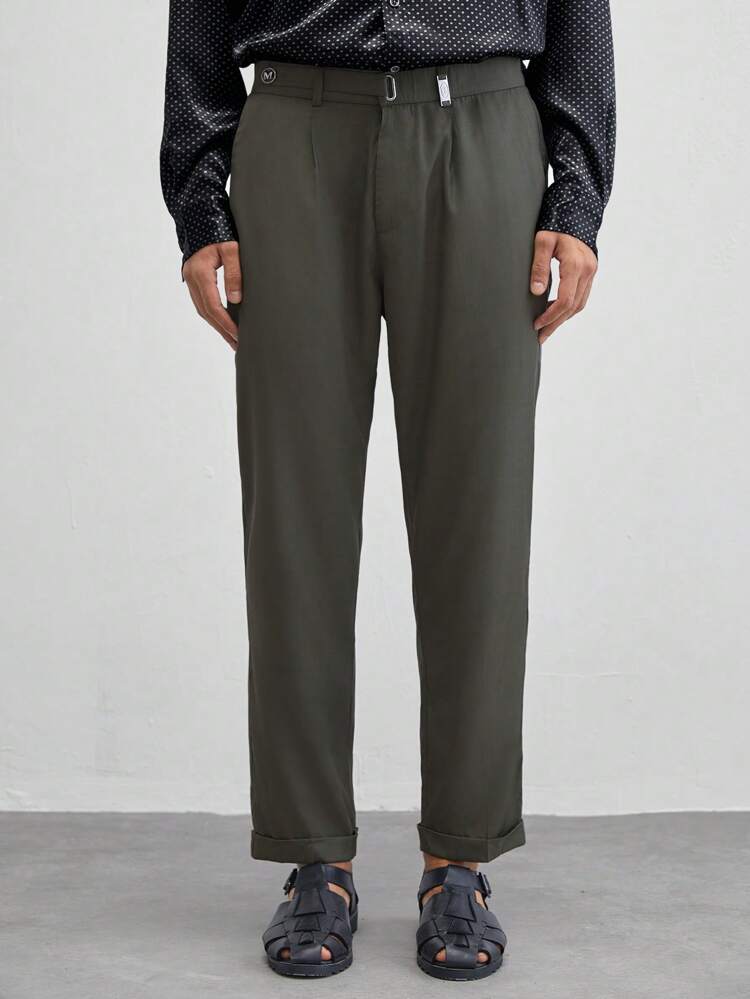 Men's Woven Joint Casual Mid-Waist Straight Pants, Suitable For Daily Wear In Autumn