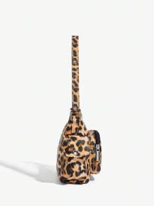 SHEIN ICON Damen Umhängetasche, Hobo Tasche, modisch, personalisiert, schlicht, vielseitig, Straßen, süß und cool Mädchen, heiße Mädchen, Y2K, Retro, Leopardenmuster, Tiermuster, Mehrfachtaschenentwurf