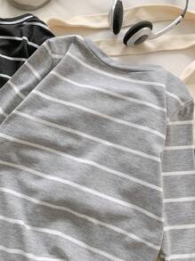 SHEIN Genkimix Kids 3pcs/Set Young Boy Striped T-Shirt, Autumn/Winter Base Layer