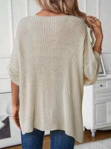 SHEIN LUNE Suéter para mujeres con diseño de hombros caídos y bolsillo, ajuste relajado para uso diario casual
