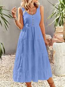 Breezaya Women's Summer Sleeveless White Textured Dress - Blue - View 3