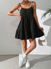 SHEIN EZwear 黑色休閒無背肩帶裙