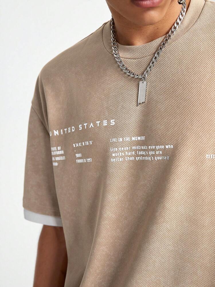 Men Summer Casual Short Sleeve T-Shirt With Slogan Print