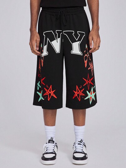 Academia Pantaloni da uomo con stampa a stella e lettera con cintura a coulisse