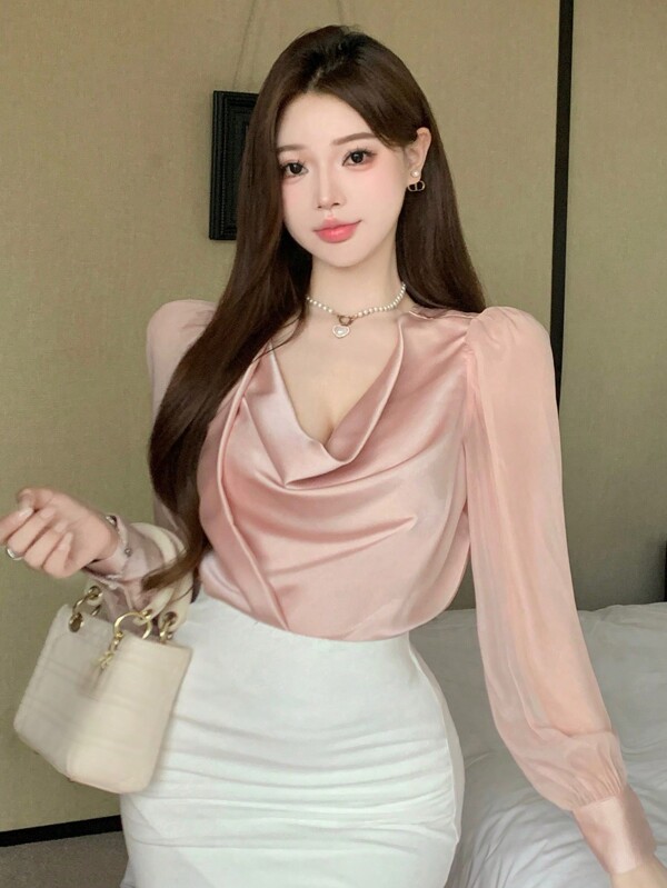 DAZY Vestido formal de manga larga rosa para mujer, para fiestas, el Día de San Valentín, el regreso a la escuela, ropa de mujer para otoño