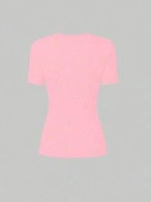 SHEIN LUNE Solid Color V-Neck Casual Short Sleeve T-Shirt For Summer - Multicolor - View 3
