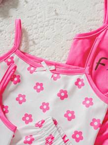 SHEIN 8pcs Baby Girls' Comfortable And Fun Floral Camisole Top And Shorts Set For Spring/Summer, Suitable For Home And Outdoors - Multicolor - View 5