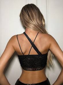 SHEIN ICON Damen Top mit doppellagiger Spitze, wellenförmigem Saum und Off-Shoulder Design