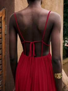 Maija Women's Burgundy Summer Vacation Dress, Minimalist Sleeveless Pleated Beach Dress For Warm Weather - Red - View 9