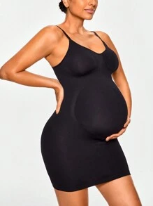 SHAPORA Vestido de prenda interior moldeadora de maternidad sin costuras, moldeador corporal elevador con tirantes ajustables - para acomodar el crecimiento del abdomen y la cintura - Negro - Ver 9