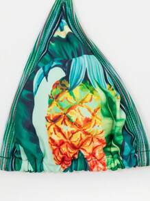 SHEIN Swim Ladies' Random Printed Simple Daily Bikini Set Summer - Green - View 3