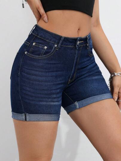 Jeanoix Women's Solid Color Denim Shorts With Pockets, Summer Casual Wear