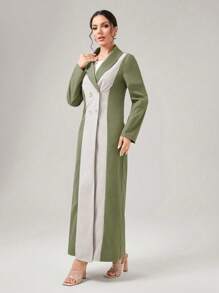 Al Najma Colorblock Double Breasted Abaya - Green - View 3
