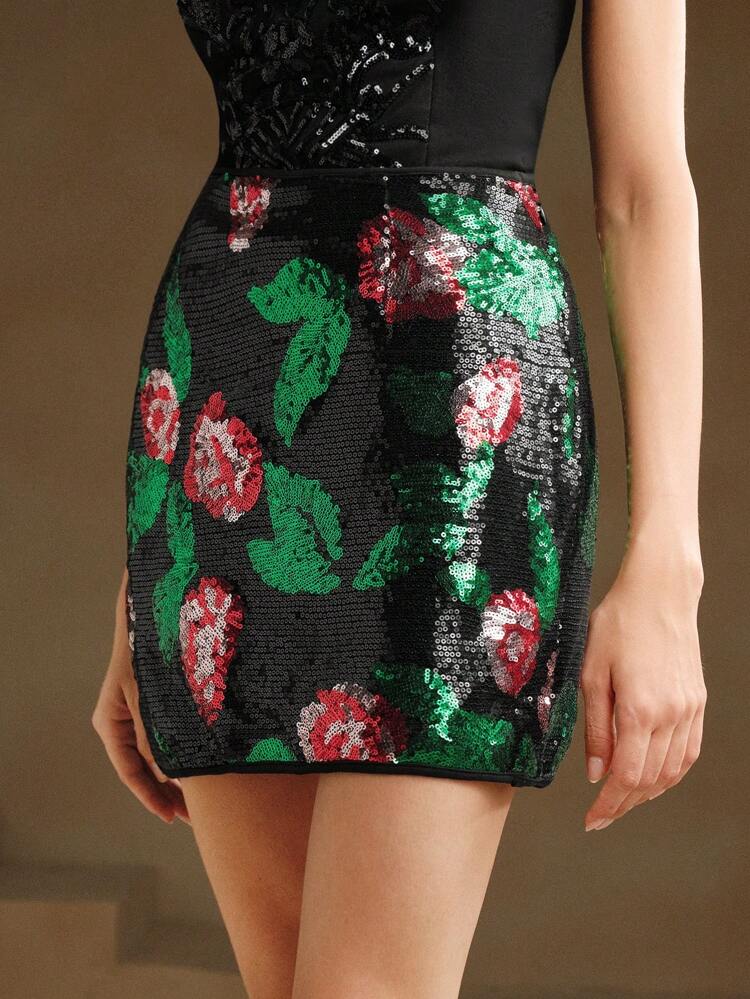 Rose Sequin Mini Skirt