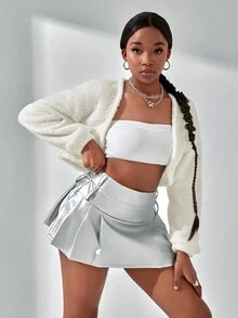 SHEIN Explorewe Teen Girls' Short Dual-Fleece Jacket - White - View 4