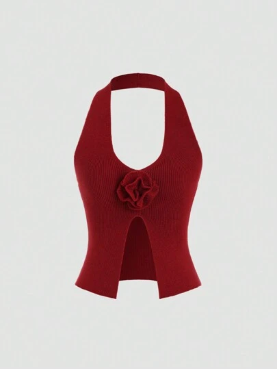 Sweetra 女士纯色简约针织毛衣带吊带日常穿着 Y2K 装圣诞节节日派对礼服上衣 Redburgundy>上衣上衣 Reddark 红色上衣红色>上衣