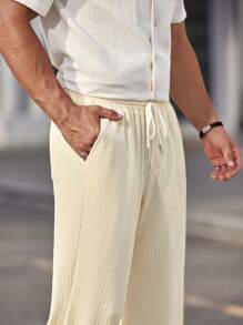 Manfinity VCAY Men's Knitted Casual Straight Leg Drawstring Jogger Pants, Suitable For Autumn And Winter Seasons - White - View 3