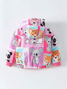 Young Girls Cute Cartoon Animal Style Hooded Zipper Long Sleeve Padded Coat, Suitable For Outdoor Activities In Autumn And Winter - Multicolor - View 2
