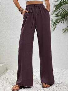 SHEIN LUNE 7/9 Length Solid Color Casual Daily Wear Trousers - Purple - View 1