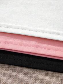 SHEIN EZwear 3pcs Casual Simple English Pattern Round Neck Short Sleeve Slim Cropped Women's T-Shirt Set Back To School - Multicolor - View 5