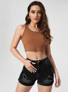 Jeanoix Ripped Slim Fit Denim Shorts - Black - View 4