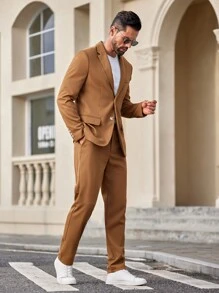 Manfinity VCAY 2入組男士編織休閒套裝，適用於秋冬季，適合辦公室穿著 - 棕色 - 查看 1