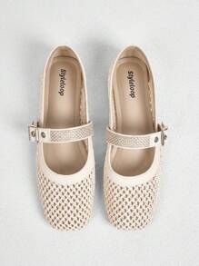 Styleloop Women's Casual Round Toe Flat Shoes, Beige Woven Mesh Fabric, Fashion Minimalist Design, Comfortable Breathable Buckle Strap Loafers Spring Shoes Spring Break Easter