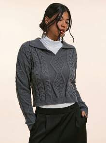 Forever 21 Women's Solid Color V-Neck Casual Long Sleeve Pullover Sweater - Grey - View 5