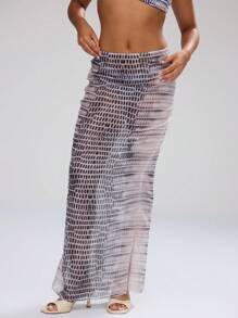 Musera Resort Allover Print Chiffon Maxi Beach Skirt Summer Beach Resort