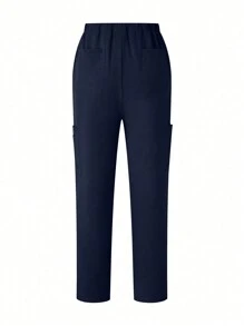 TaskEZ Simple Summer Short Sleeve Uniform Set With Pocket Design On Top And Pants, Scrub Sets - Navy Blue - View 4