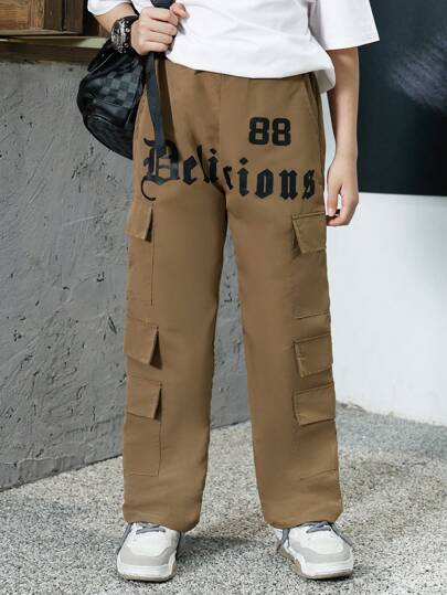 少年男孩簡約字母印花長褲