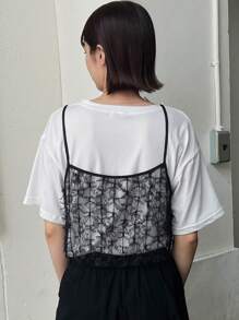 FRIFUL Ladies' Solid Color Simple Daily Wear Lace Bowknot Tie Back Tank Top - Black - View 5