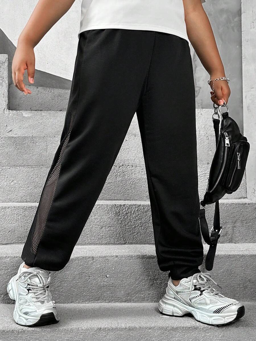 SHEIN Tween Girls Extended Size Mesh Panel Capri Leggings For Plump Girls