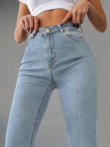 EURMUSE Slim Fit Flared Jeans - Baby Blue - View 4