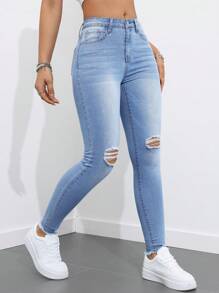 Flexra 有口袋的劃痕修身牛仔褲 - 淺色水洗藍 - 查看 6