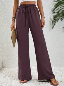 SHEIN LUNE 7/9 Length Solid Color Casual Daily Wear Trousers - Purple - View 3