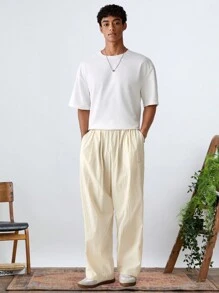 Manfinity RebelGame Quần dài co giãn chân thẳng thời trang dành cho nam giới để mặc hàng ngày - Màu be - Xem 4