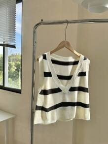 SHEIN Unity Colete Casual Tricotado Feminino com Estampa Listrada para Uso Diário - Multicolorido - Visão 1