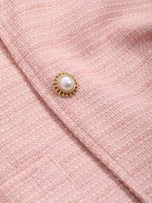 DAZY 女士假珍珠裝飾的鈕扣短袖口袋外套，休閒日常穿著 - 粉色 - 查看 7