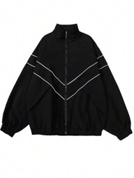 Manfinity Dauomo Chaqueta de manga larga sencilla para uso diario de hombre, para otoño, estilo grunge