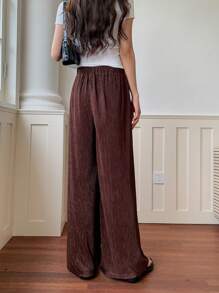 EastFlair Pantalones de cintura elástica sólida para mujer - Café integral - Ver 2