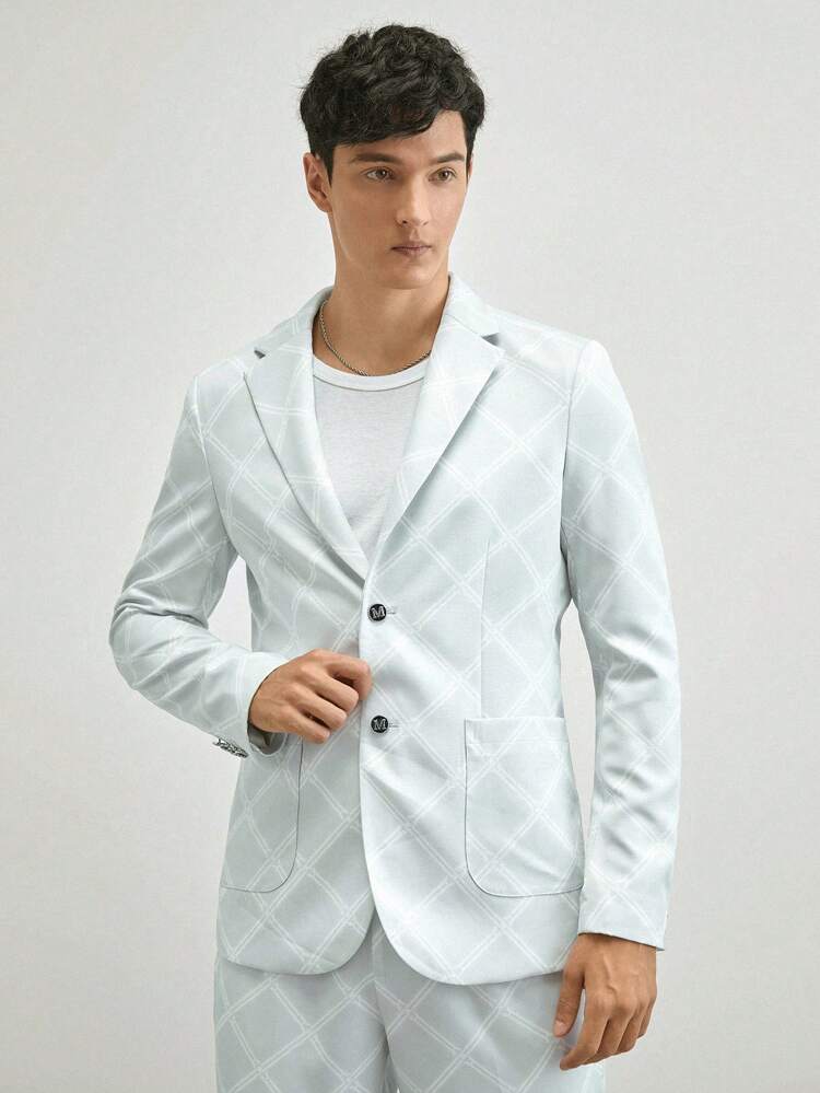 Blazer Slim Fit Casual de Negócios com Estampa Jacquard Masculino, Primavera e Outono, Para Outono e Inverno