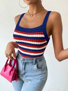 Breezaya Women's Colorful Striped & Printed Knitted Tank Top With Wide Straps - Multicolor - View 1